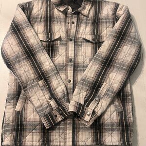 Quilted Plaid Shirt Jacket - Cream, Gray & Black